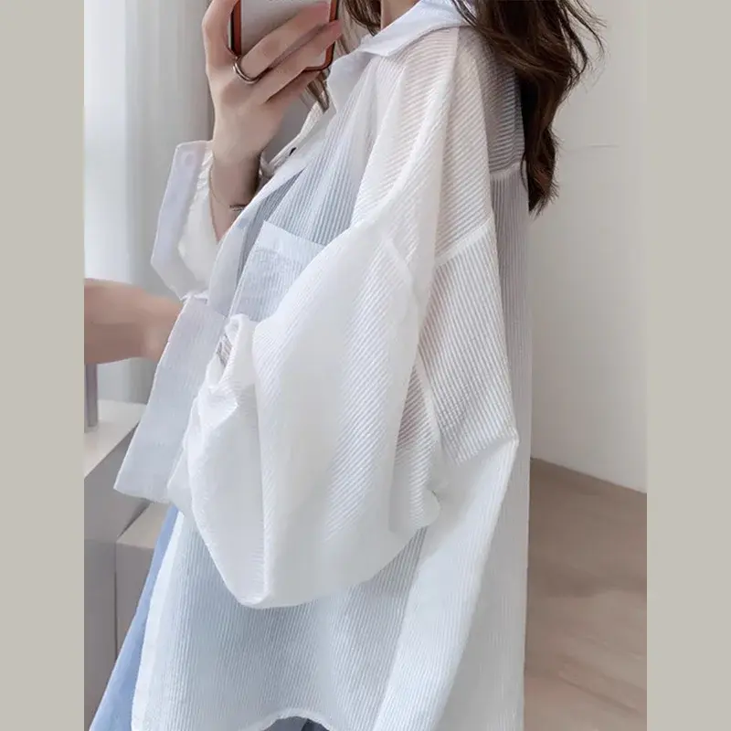 Lightweight Sun Protection Silk Shirt Women Summer New Style Versatile French Open Cardigan Long Sleeve Chiffon Outerwear Top