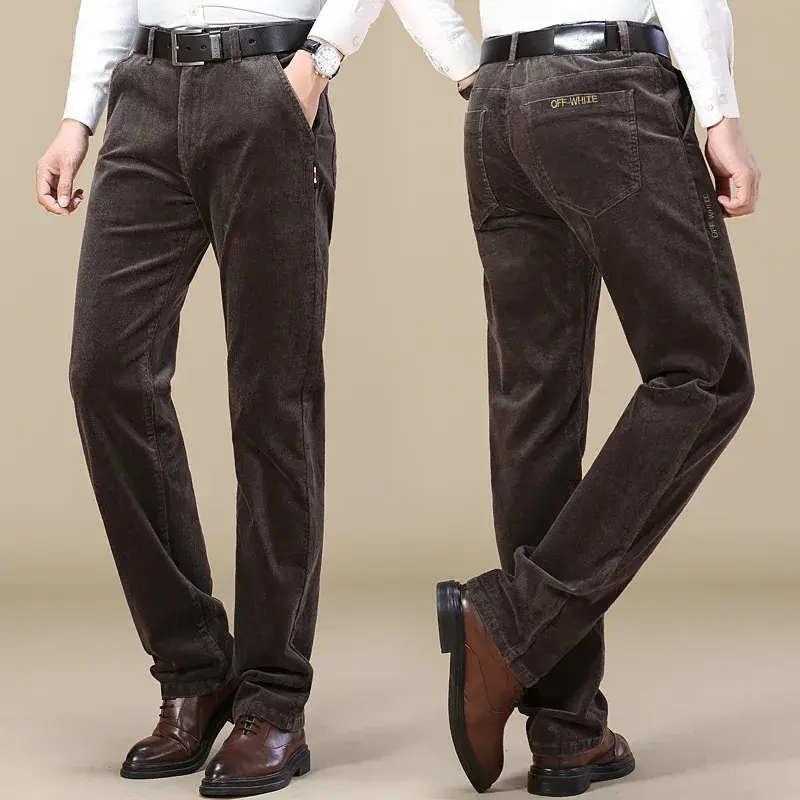 Corduroy Pure Cotton Elastic Men's Pants Autumn/Winter Straight-Leg Loose-Fit Casual Pants For Middle-Aged Men