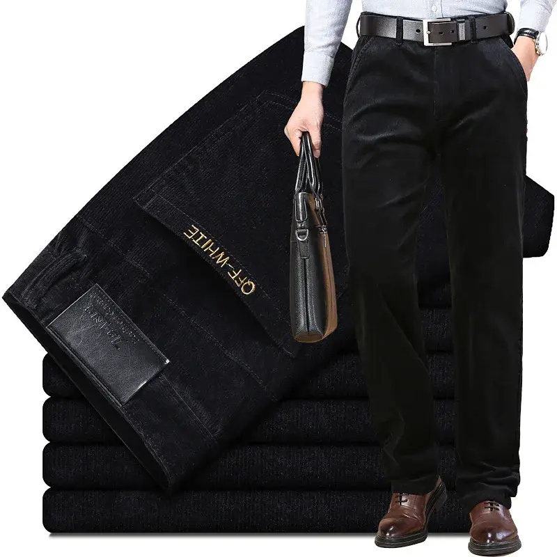 Corduroy Pure Cotton Elastic Men's Pants Autumn/Winter Straight-Leg Loose-Fit Casual Pants For Middle-Aged Men