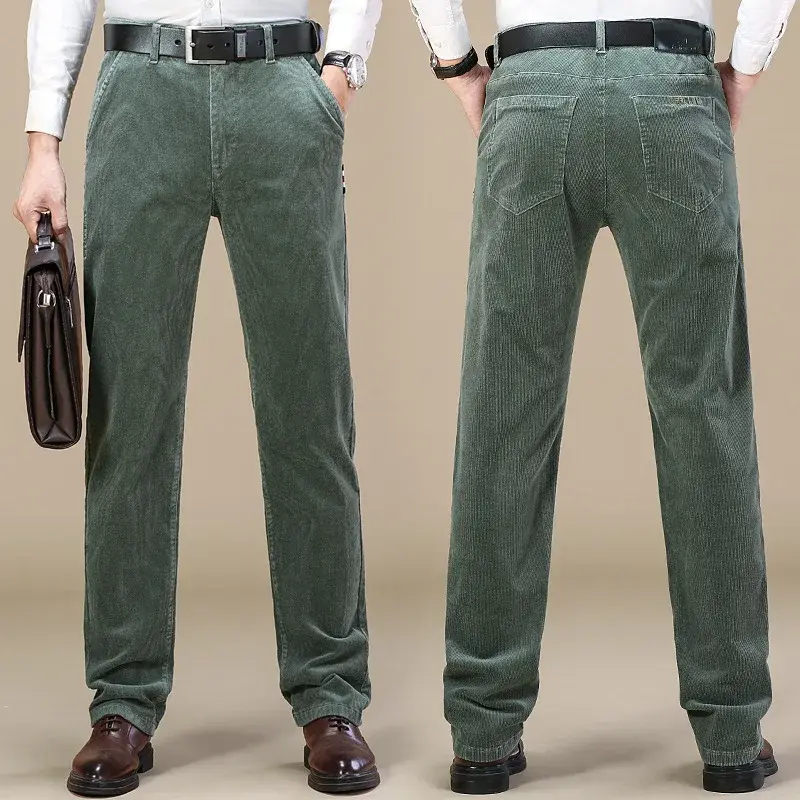 Corduroy Pure Cotton Elastic Men's Pants Autumn/Winter Straight-Leg Loose-Fit Casual Pants For Middle-Aged Men