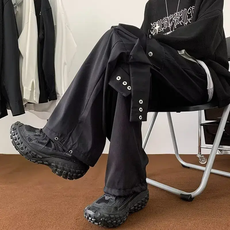 2024 Fashionable Trendy Artistic Solid Color Straight-leg Casual Pants Loose Hip Hop Style For Men Spring Autumn Youth Trend
