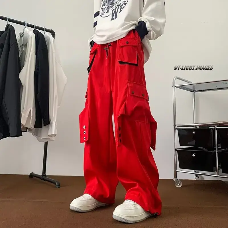 2024 Fashionable Trendy Artistic Solid Color Straight-leg Casual Pants Loose Hip Hop Style For Men Spring Autumn Youth Trend