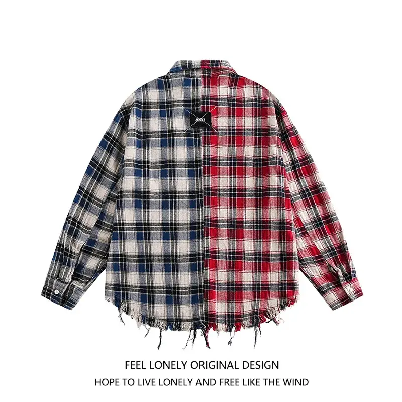American Stylered Plaid Shirt Men's Loose-fit High-end Feel Top For Spring/autumn High Street Style