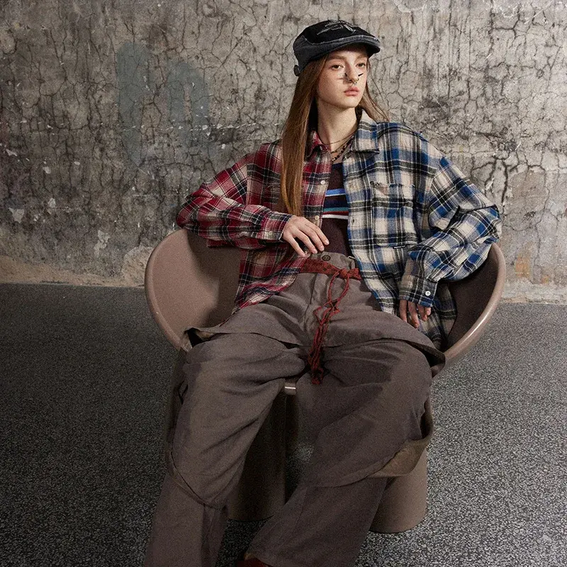 American Stylered Plaid Shirt Men's Loose-fit High-end Feel Top For Spring/autumn High Street Style