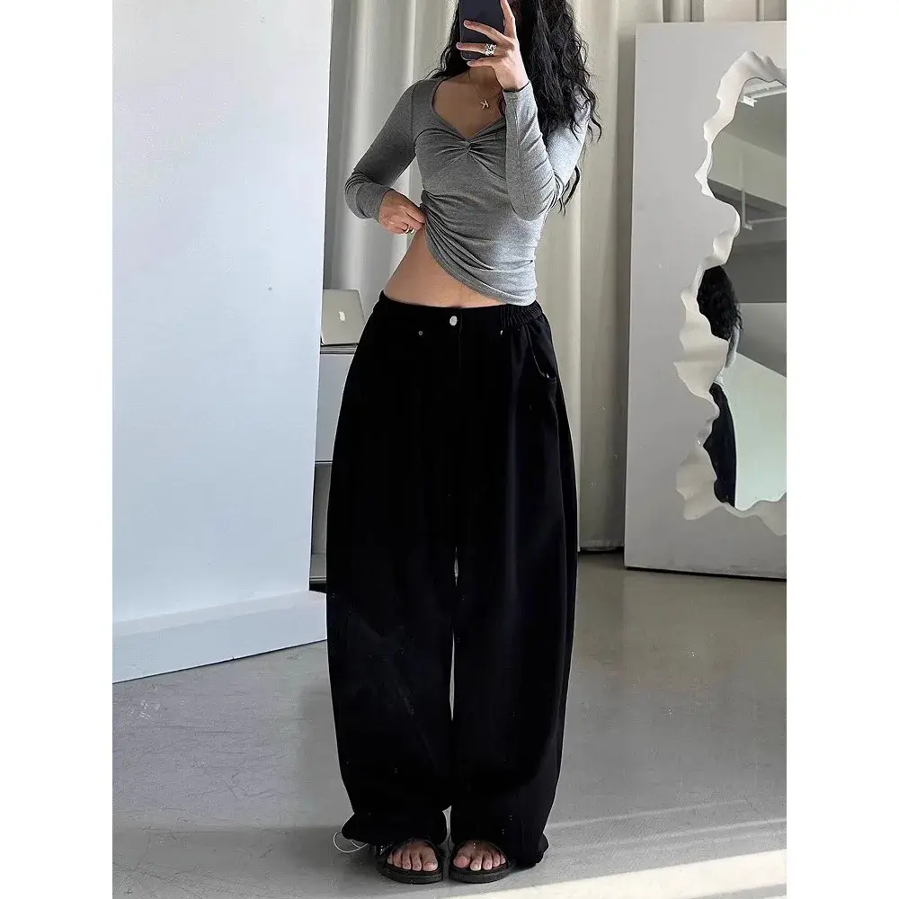 American Retro Sport Pants Women's Loose Wide Leg Casual Trousers Draping Floor-Length Sweatpants Autumn New Style Lazy