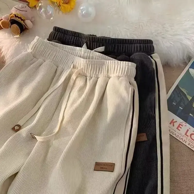 Spring Summer Casual Sports Trousers Straight-Leg Loose-Fit American Style Vintage Corduroy Thin Pants Trendy For Men
