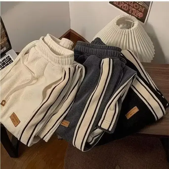Spring Summer Casual Sports Trousers Straight-Leg Loose-Fit American Style Vintage Corduroy Thin Pants Trendy For Men