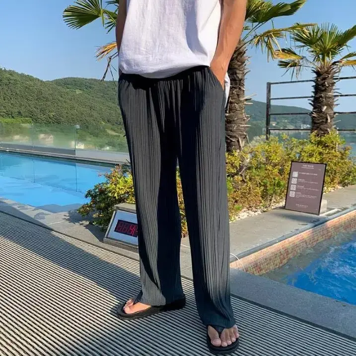 Men's Summer Loose-fit Straight-leg Ice Silk Casual Pants High-end Feel Trendy Draped Nine-point Casual Trousers