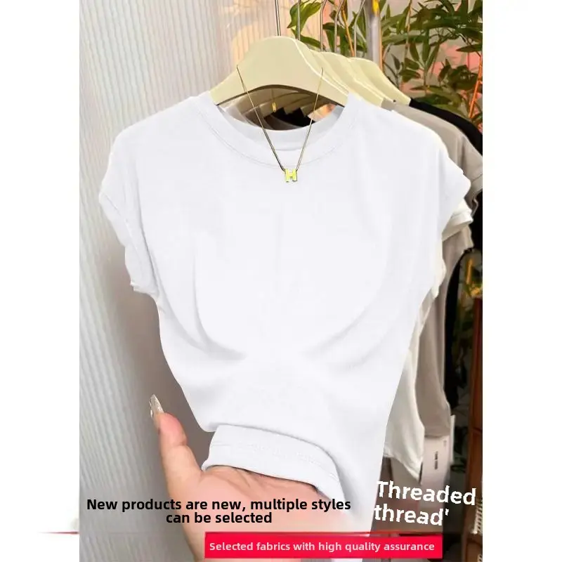 Black Short Sleeve Slim Fit T-Shirt Women's Summer Design Unique Style Pure Color Small Flying Sleeve Top for Spicy Girls