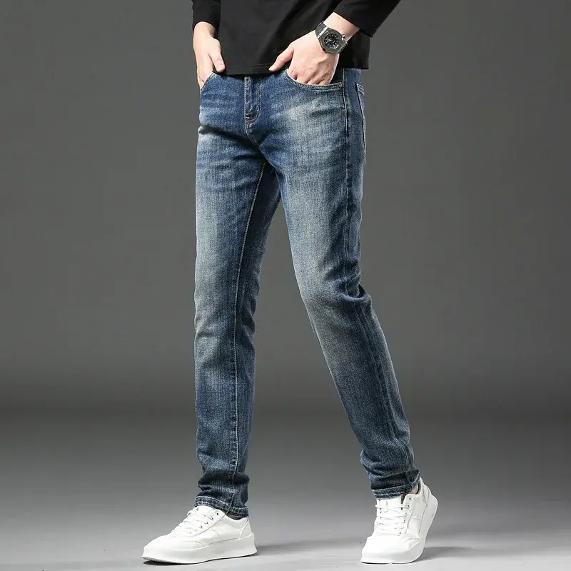 Autumn/Winter Men's Jeans Luxury Thick Straight-Leg Pants Fashionable Slims Smooth Your Silhouette Versatile Casual High-End Eur