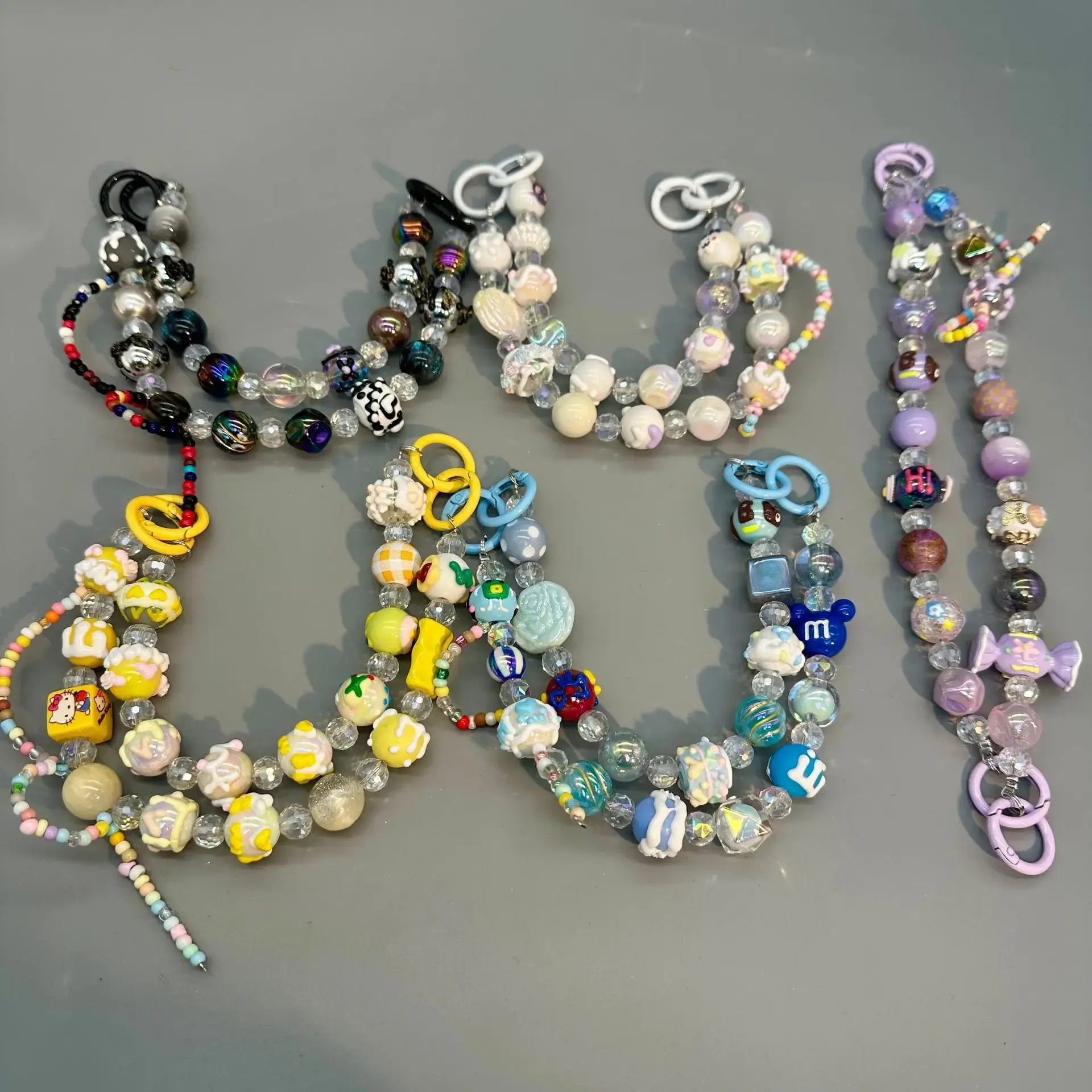 Hand-Painted Heavy-Duty Beads TikTok Chain Live Broadcast DIY Beaded Bag Mobile Phone Strap Keychain Jewelry Accessories