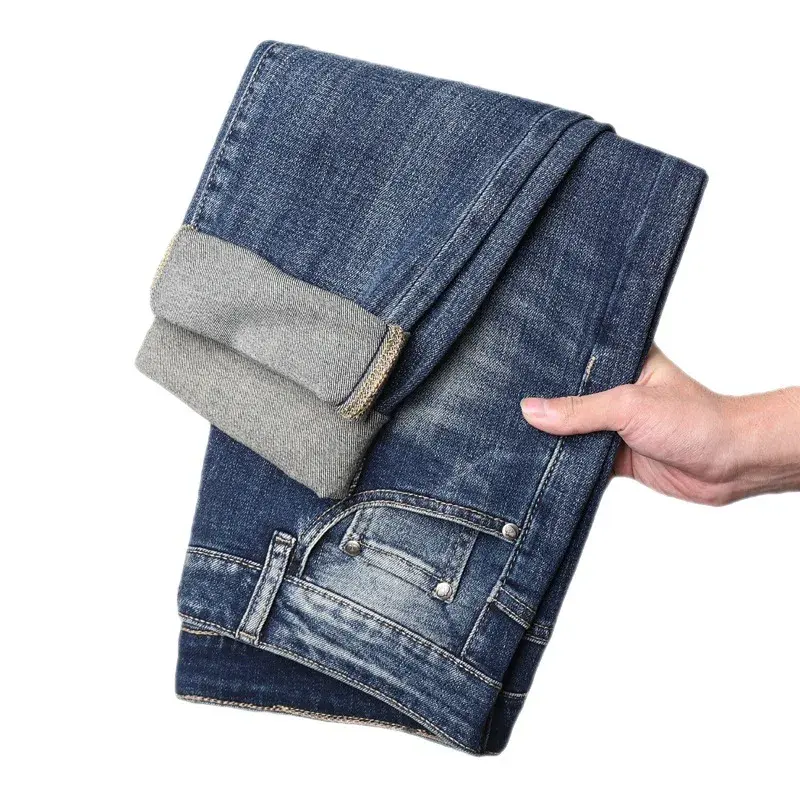 Autumn/Winter Men's Jeans Luxury Thick Straight-Leg Pants Fashionable Slims Smooth Your Silhouette Versatile Casual High-End Eur