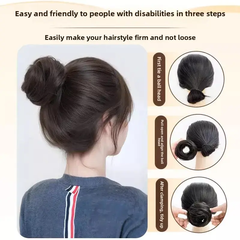 XuChang Bird Nest Ball Head Fake Hair Band Shrink Hair Ring Realistic Hair Top Fluffy Bud Head Bun Hair Extension Fake Hair Pack