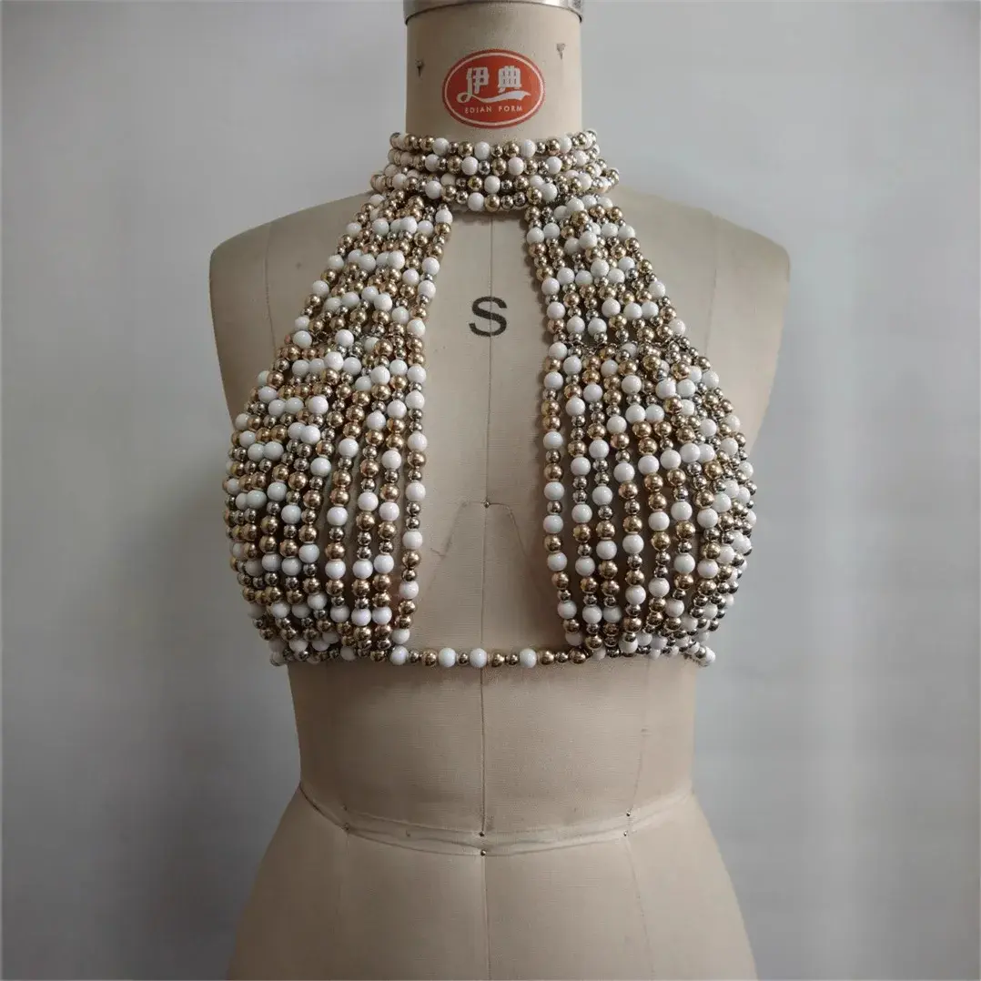 Exaggerated Bead Bikini Body Chain Sexy Tank Top Cross-Border Hot Sale Beach Jewelry Women's Vest Strapless Summer Fashion
