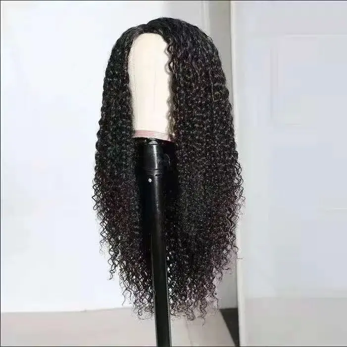 Women's Long Curly Hair Wig African Ladies Small Curly Middle Part Wig Hat Extensions