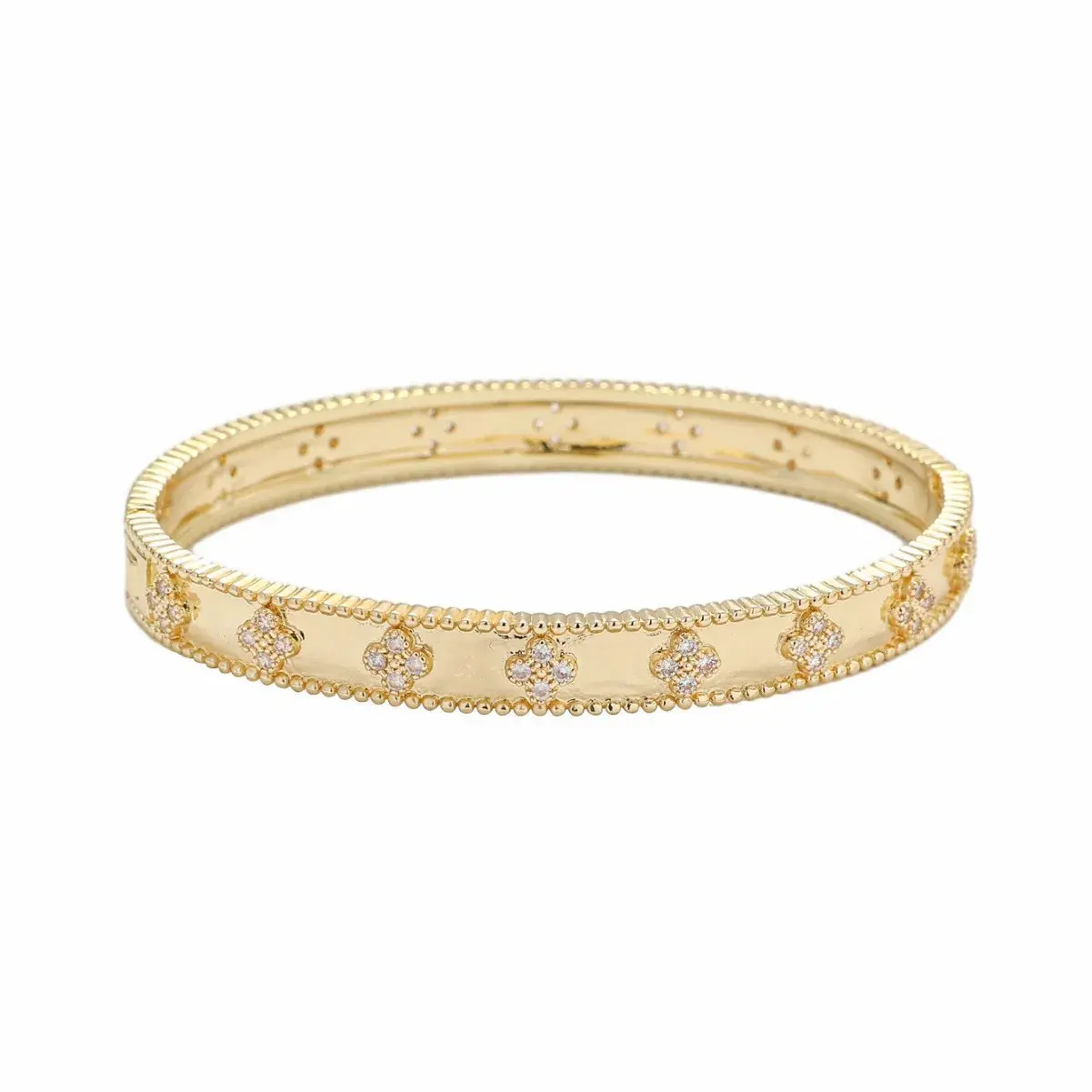 VGold Version Four-Leaf Clover Wide Edition Flower Tube Bracelet Women's Thick Plated 18k Rose Gold Light Luxury Flower Tube Bra
