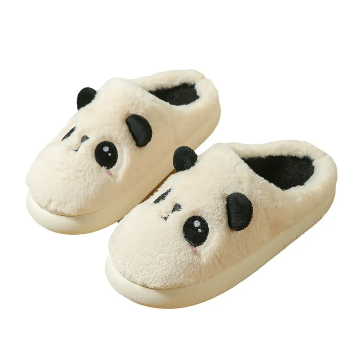 2024 New Couple Soft Bottom Non-Slip Sweat Absorbent Plush Slippers Cute Panda Design For Autumn/Winter Warm Comfort