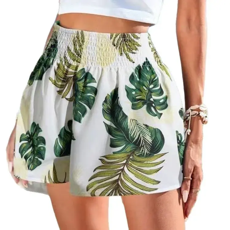 Summer New plus Size Printed Waist Shorts Women's Casual Beach Vacation Knitted Cotton Shorts Comfortable Breathable Shorts
