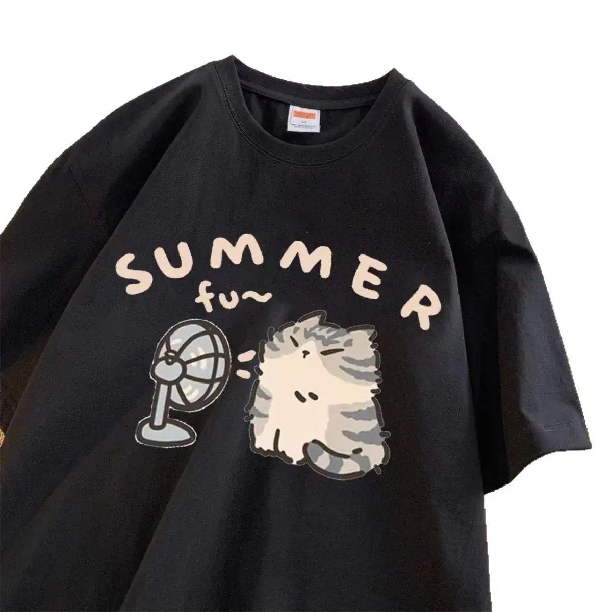 Cartoon Oversize Loose Short Sleeve T-Shirt American Style Versatile Half Sleeve Top Crew Neck Polyester Fiber Women's T-shirt