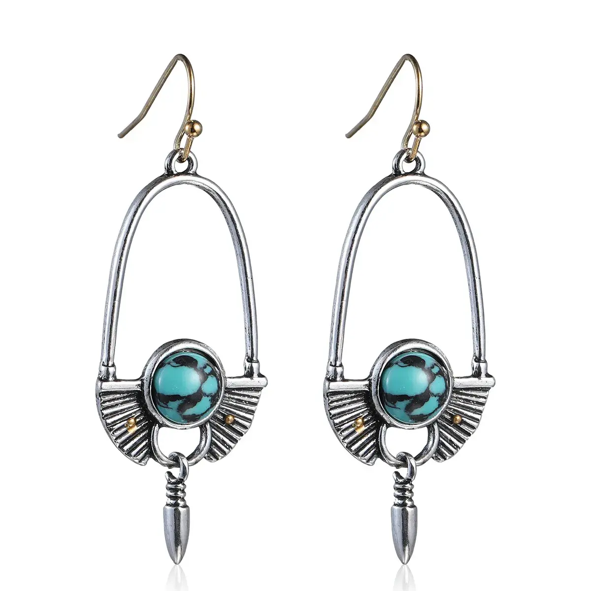 Vintage Natural Stone Earrings Fashionable Green Aloe Ear Pendants Bohemian Ethnic Long Ear Decorations For Women