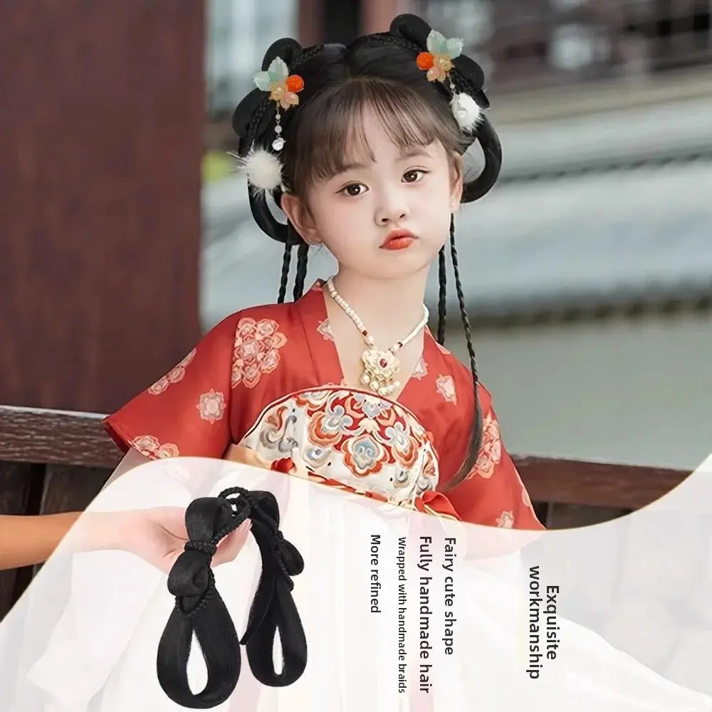 Girls Hanfu Wig Integrated Ancient Chinese Style Hair Accessories Daily Ponytail Hairstyling Hair Extensions Asian Fiber