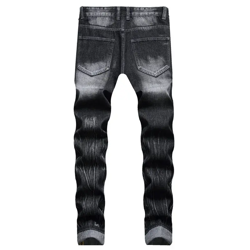 2023 Fashionable Trendy Men's Casual Denim Trousers European American Foreign Trade Tied Flower Hole Punched Style