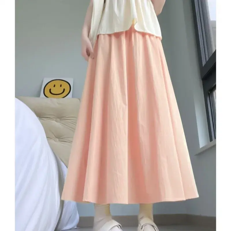 Summer New White A- Line Half Skirt for Women High Waist Slimming Midi Length Pleated Elegant Long Skirts Fashionable Trend