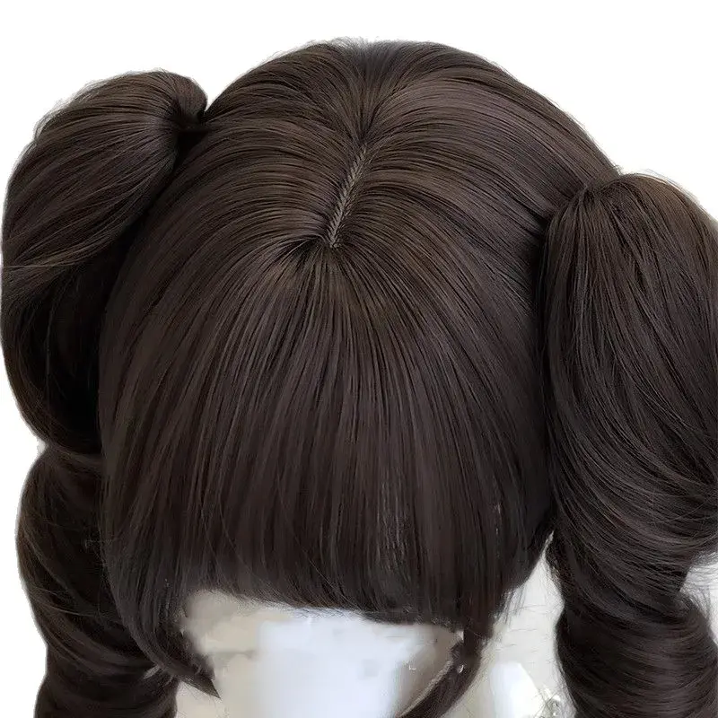 Natural Short Hair Double Tail Wig Roman Roll Lolita Black Brown Gold Women Full Head Cover Sweet Cute Fiber Mechanism Wig