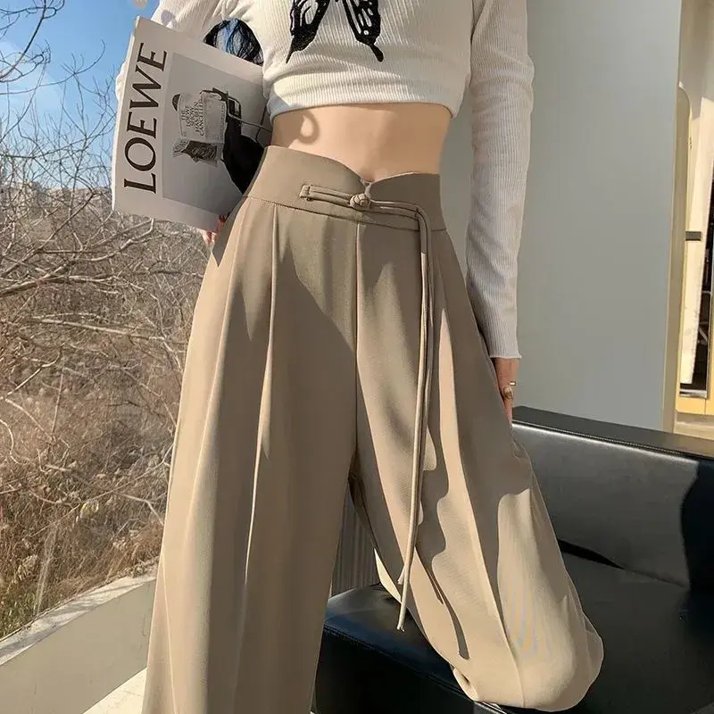 High Waist Chinese Style Women's Casual Pants Draping Spring Summer Small Size Cuffed Trousers Fashionable Loose Fit Trousers