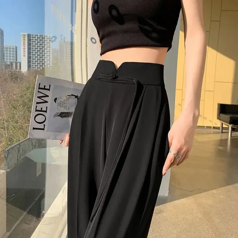 High Waist Chinese Style Women's Casual Pants Draping Spring Summer Small Size Cuffed Trousers Fashionable Loose Fit Trousers