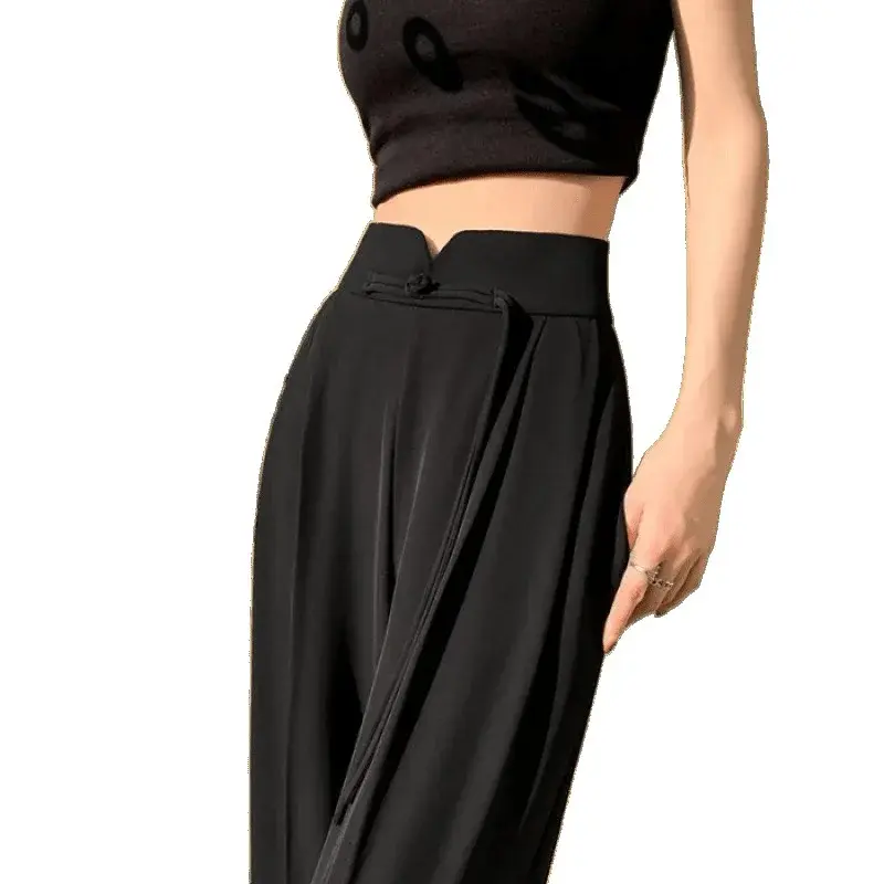 High Waist Chinese Style Women's Casual Pants Draping Spring Summer Small Size Cuffed Trousers Fashionable Loose Fit Trousers