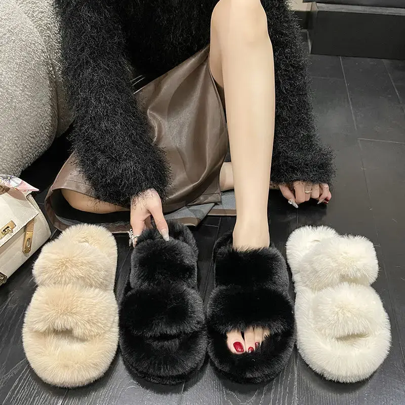 Women's Autumn Winter Cotton Slippers Reduced Version Korean Style Home Use Flat Heel PVC Material Net Weight Loss Shoes