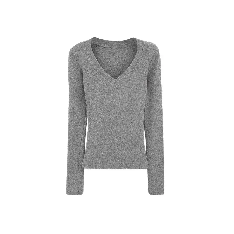 Sweet And Spicy Early Autumn Ribbed V-neck Slimming Women's T-shirt Inner Wear Versatile Design Quality Top