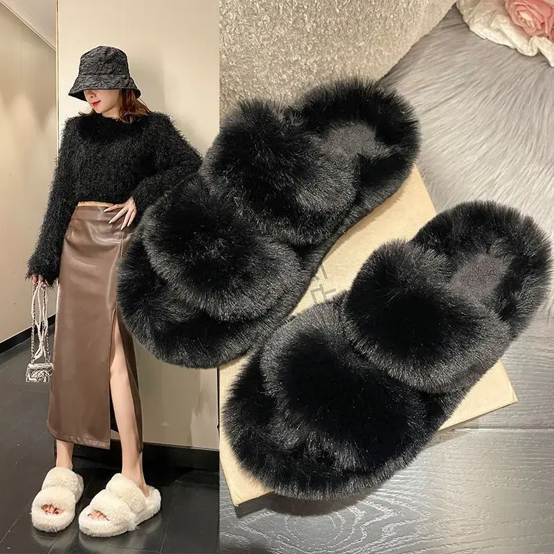 Women's Autumn Winter Cotton Slippers Reduced Version Korean Style Home Use Flat Heel PVC Material Net Weight Loss Shoes