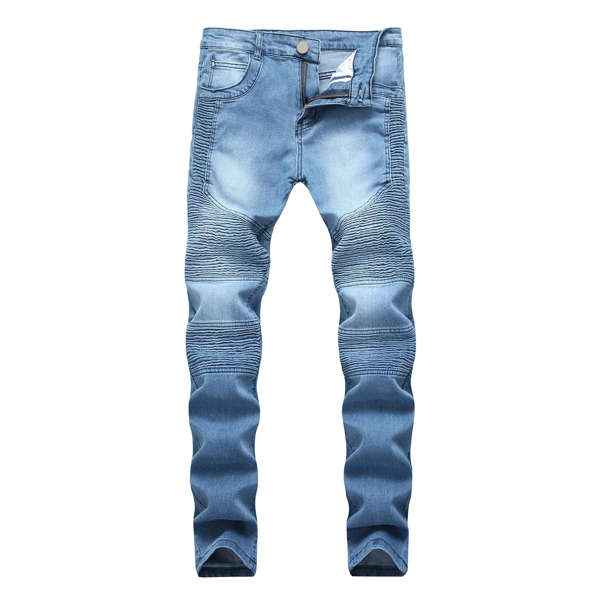 Trendy Brand Motorcycle Men's Jeans Unique Ripped Slim Fit Streetwear High Elasticity Smooth Slimming Effect Casual Denim