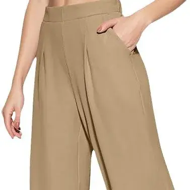 Fashionable Women's Casual Straight Leg Pants Adjustable Elastic Waist with Pockets Cross-Border Long Trousers 2024