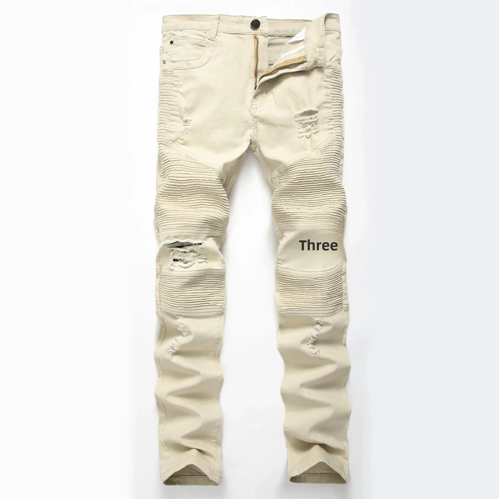 Trendy Brand Motorcycle Men's Jeans Unique Ripped Slim Fit Streetwear High Elasticity Smooth Slimming Effect Casual Denim