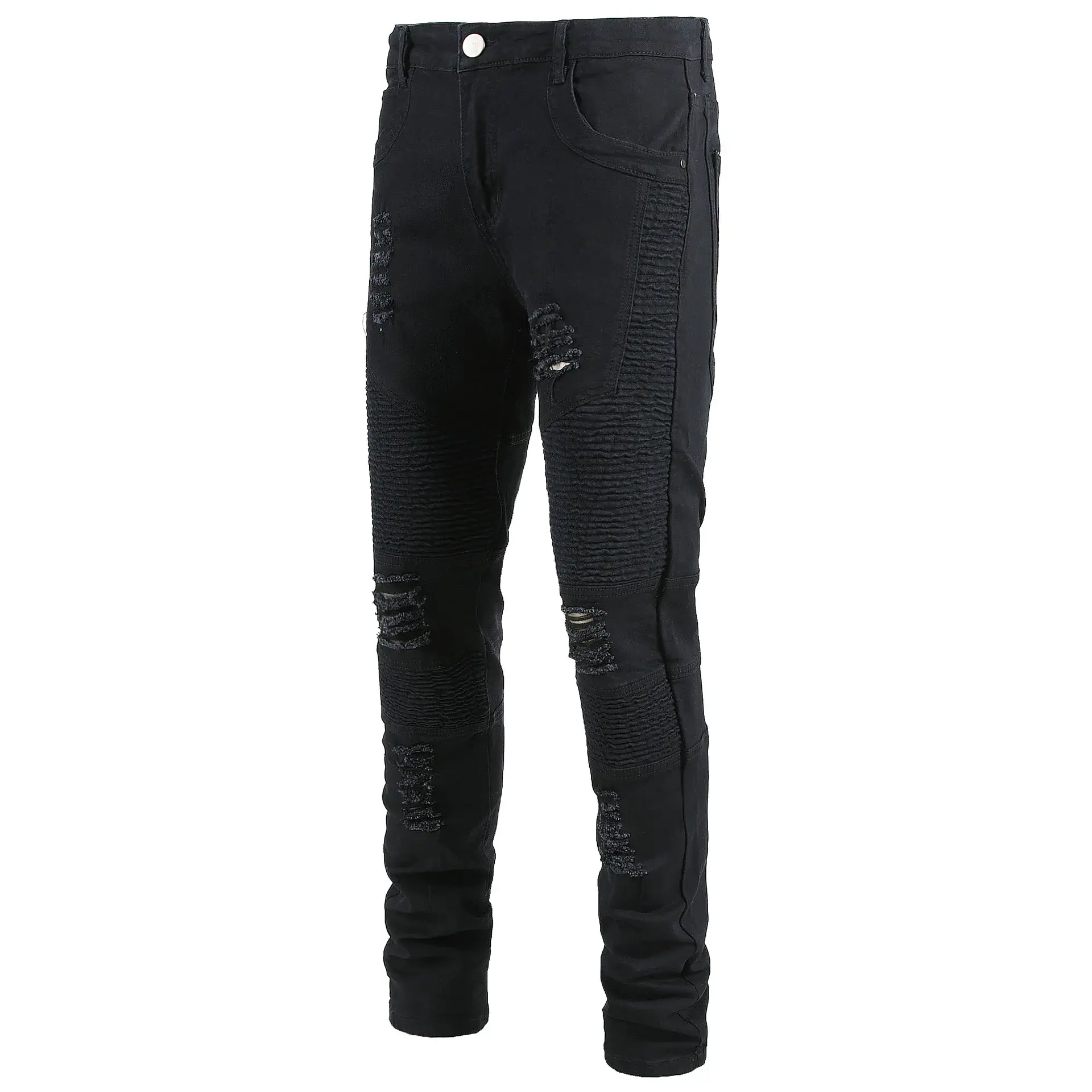 Trendy Brand Motorcycle Men's Jeans Unique Ripped Slim Fit Streetwear High Elasticity Smooth Slimming Effect Casual Denim