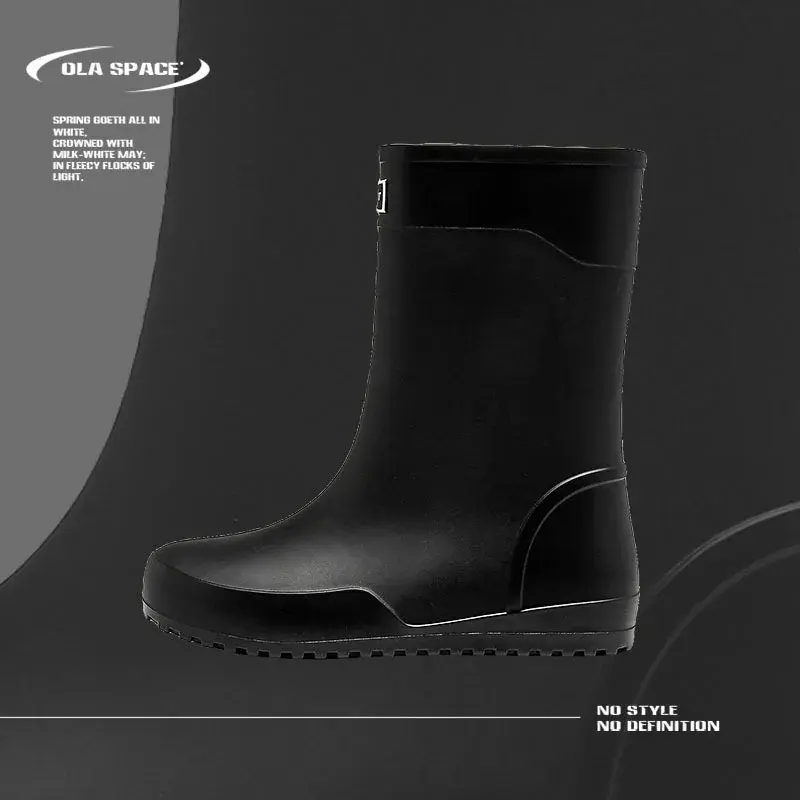 Waterproof Non-slip Men's Mid-Calf Rain Shoes For Outdoor Work And Sports Durable Rubber Soles PVC Upper Plastic Boots