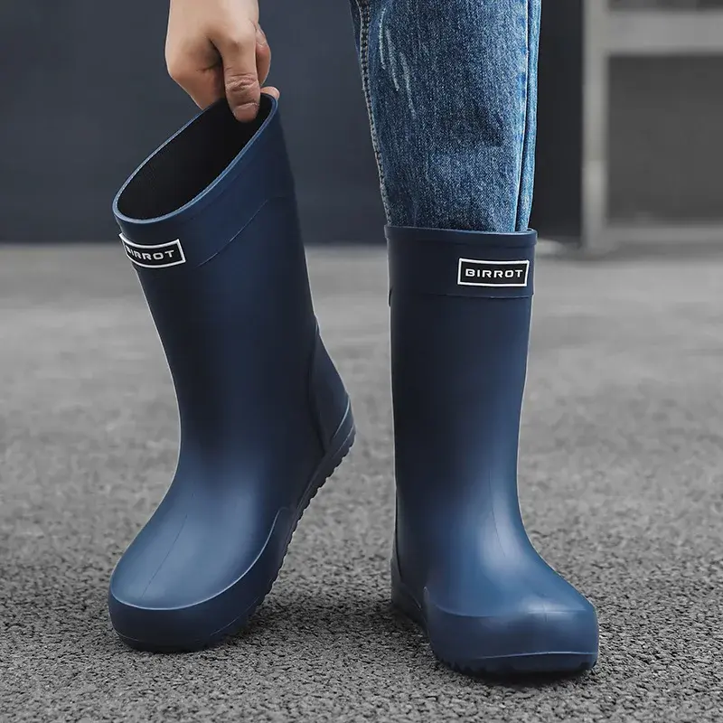 Waterproof Non-slip Men's Mid-Calf Rain Shoes For Outdoor Work And Sports Durable Rubber Soles PVC Upper Plastic Boots