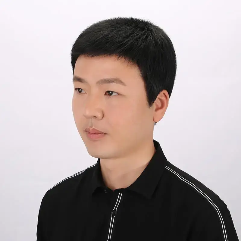 Men's Short Straight Hair Wig Real Human Hair Full Head Cover Stylish Flat Top Men's Wig Asian Fiber Top Hair Block