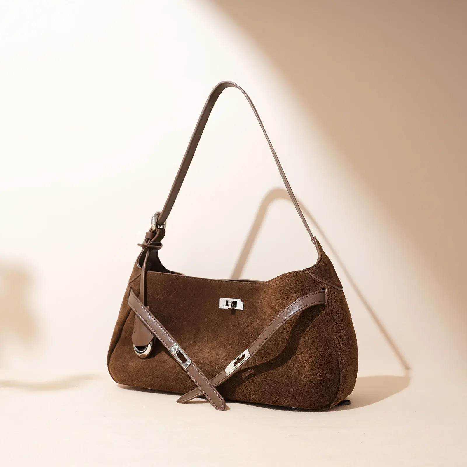 2024 New NicheDesign Frosted Cow Leather Women's Underarm Bag Versatile Single Shoulder Slant Crossbody Handbag Small Square Bag