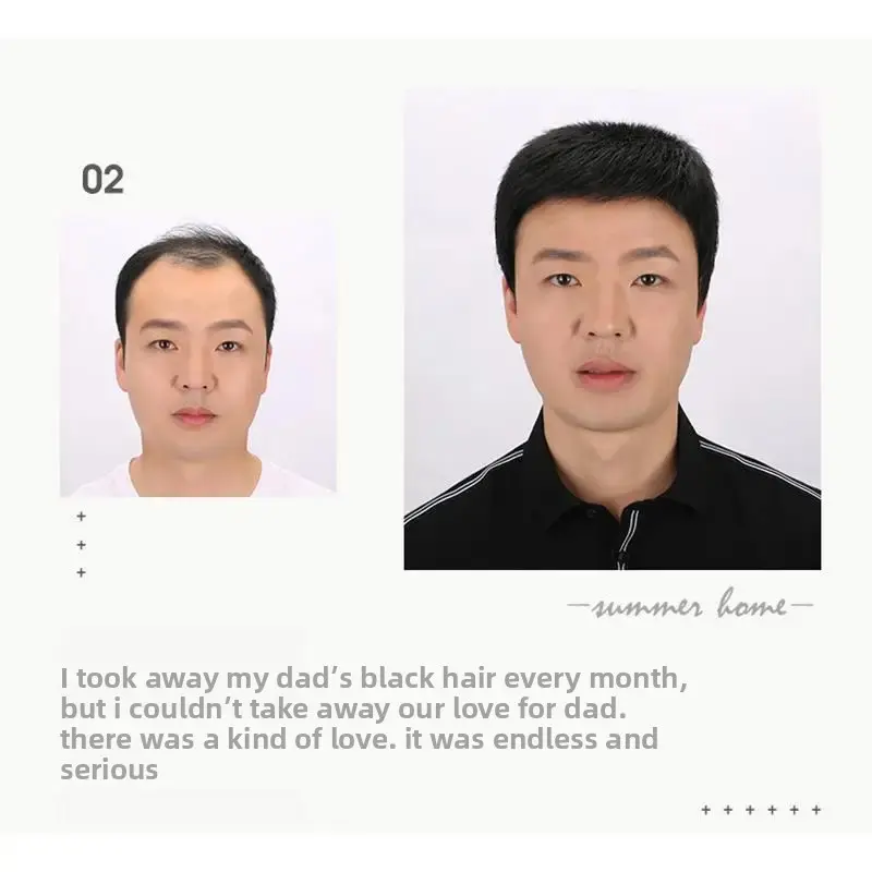 Men's Short Straight Hair Wig Real Human Hair Full Head Cover Stylish Flat Top Men's Wig Asian Fiber Top Hair Block
