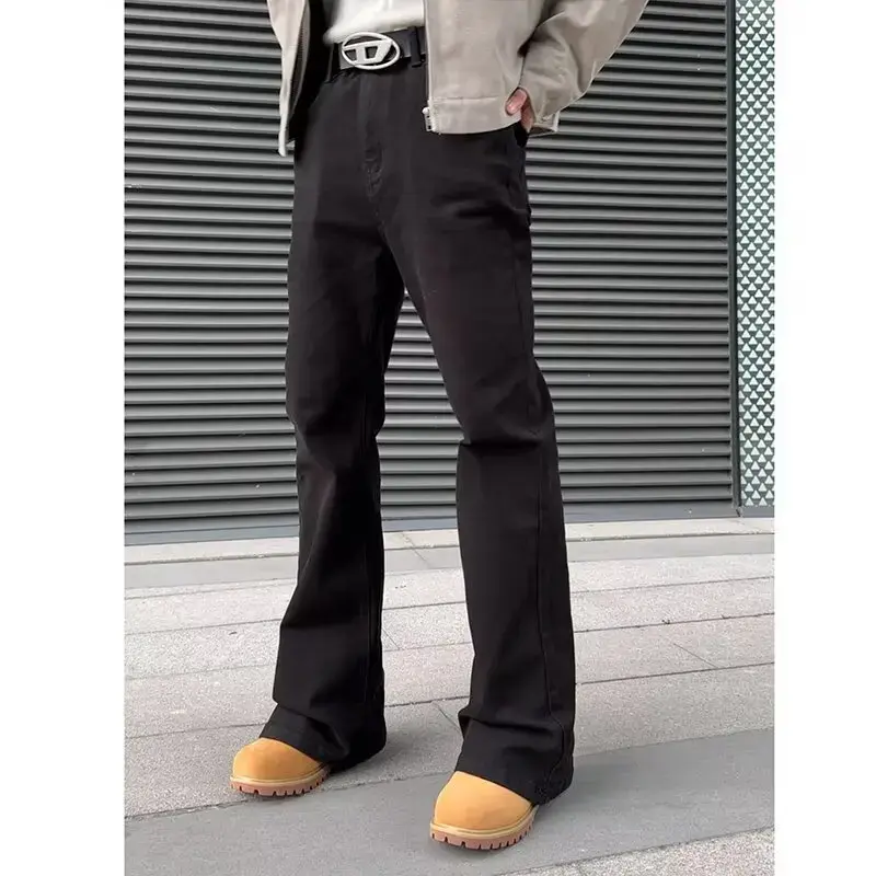 Black Straight-leg Jeans Men's Cleanfit American Style High Street Elastic Slims Smooths Silhouette Trousers Spring Autumn