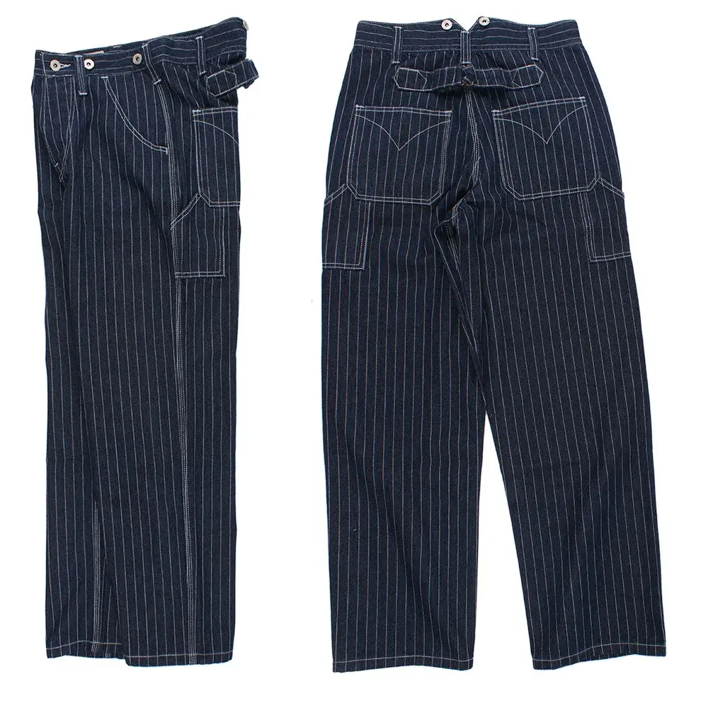 New Men's Wide-Leg Striped Jeans Loose-Fit Railway Cargo Pants Bib Pants Casual Scene American Style Fashion