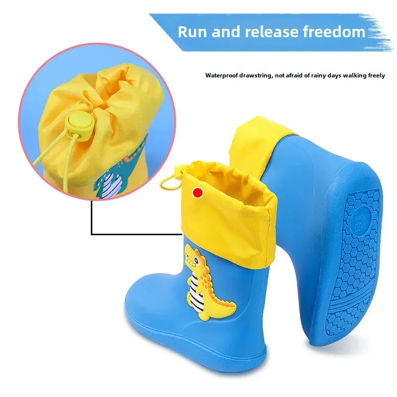 New Cartoon Dinosaur Waterproof Baby Rain Boots Cotton Filled Shoes For Boys And Girls Nursery Children's Footwear