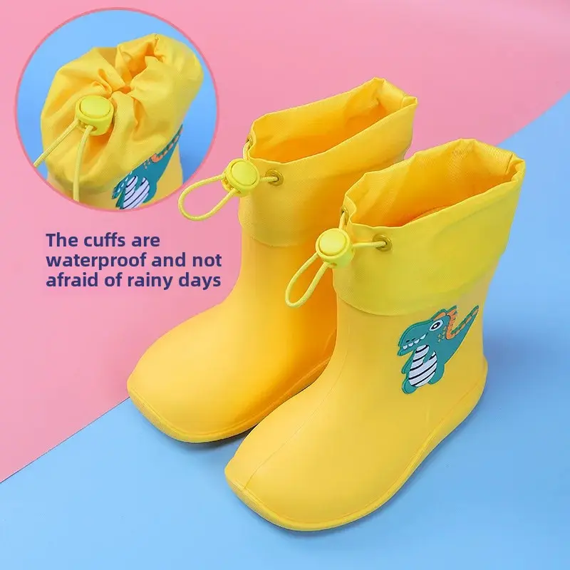New Cartoon Dinosaur Waterproof Baby Rain Boots Cotton Filled Shoes For Boys And Girls Nursery Children's Footwear