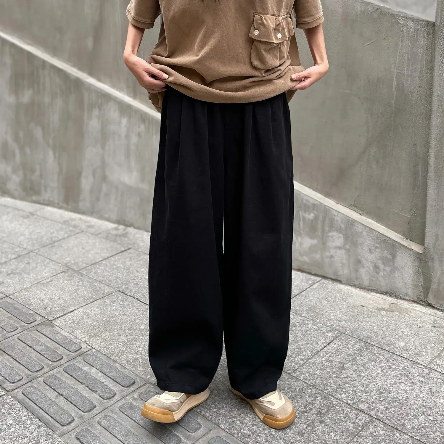 Trendy Vintage Cargo Pants Men's Straight Leg Loose Fit Bell Bottoms High Street Style Casual Trousers