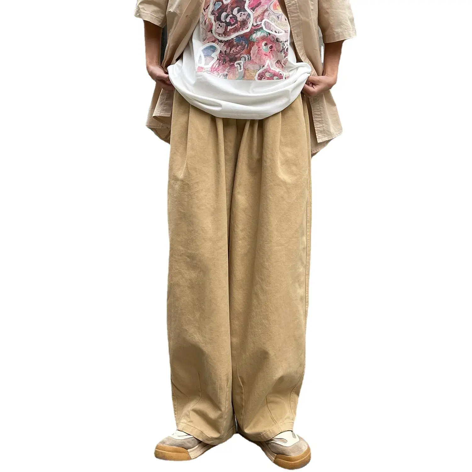 Trendy Vintage Cargo Pants Men's Straight Leg Loose Fit Bell Bottoms High Street Style Casual Trousers
