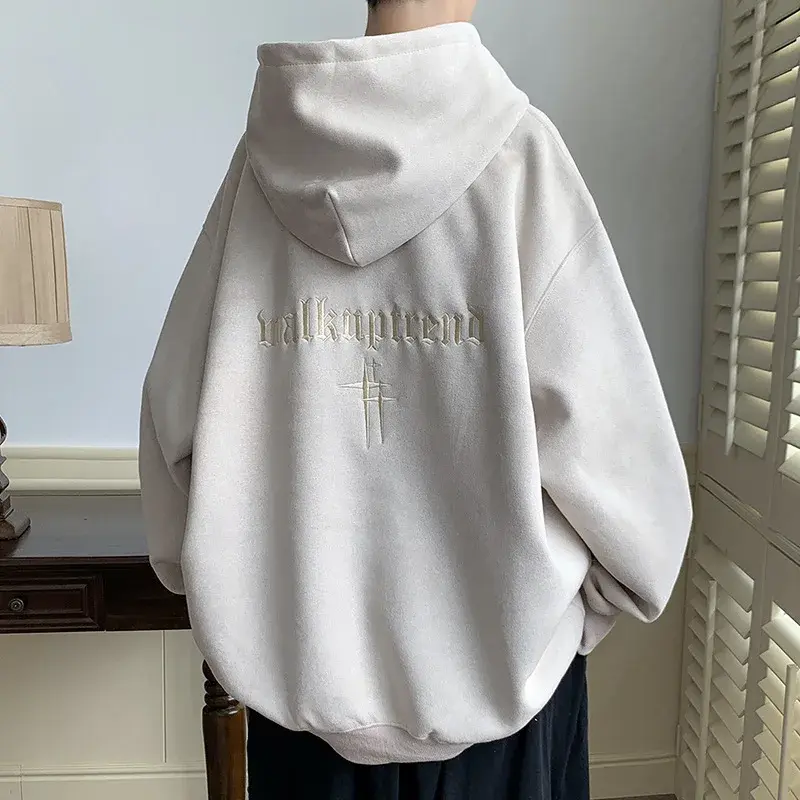 Chamois Leather Embroidered Sweatshirt Men's American Style Vintage Trendy Brand Casual Loose Fit Hooded Jacket Niche Fashion